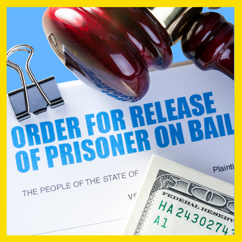 Gavel, bail money and Order for Release of Prisoner on Bail document in Massachusetts.